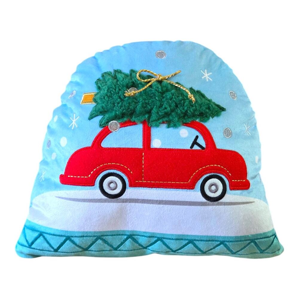 NEW Room Essentials Christmas Tree on Car Toss Pillow in Blue (14" x 12")